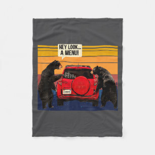 Hey Look A Menu Camng Camper, Retro Vintage Funny  Fleece Blanket