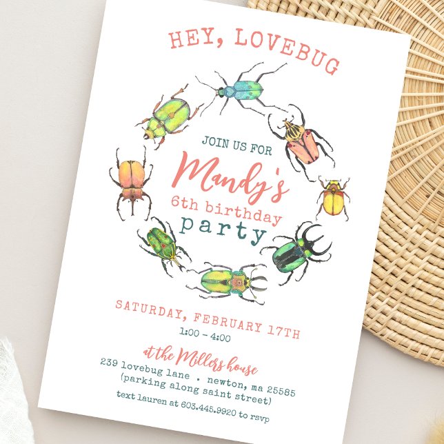 Hey Lovebug Girls Birthday Party Invitation (Creator Uploaded)