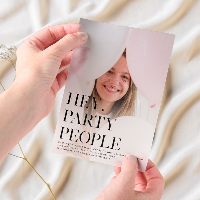 Hey Party People! Fancy Photo Grad  Vellum Invitations (Creator Uploaded)