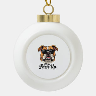 Hey Paws Up Vintage Bulldog with Sunglasses Funny  Ceramic Ball Christmas Ornament
