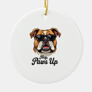 Hey Paws Up Vintage Bulldog with Sunglasses Funny Ceramic Tree Decoration