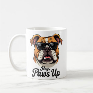 Hey Paws Up Vintage Bulldog with Sunglasses Funny Coffee Mug
