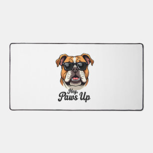 Hey Paws Up Vintage Bulldog with Sunglasses Funny Desk Mat
