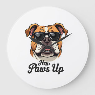 Hey Paws Up Vintage Bulldog with Sunglasses Funny  Large Clock