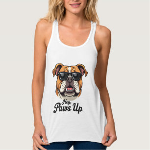 Hey Paws Up Vintage Bulldog with Sunglasses Funny  Singlet