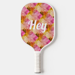 Hey Pink Watercolor Geometric Pattern Pickleball Paddle
