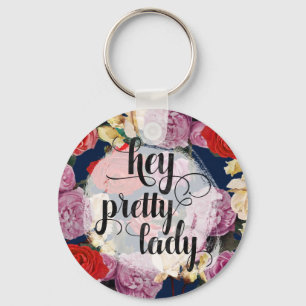 Hey Pretty Lady   Dramatic Vintage Roses On Navy Key Ring