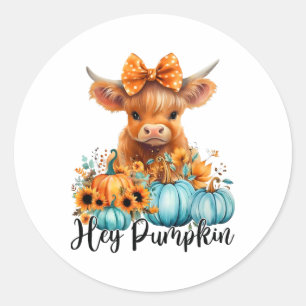 Hey Pumpkin Cute Cow Fall Autumn Thanksgiving Classic Round Sticker