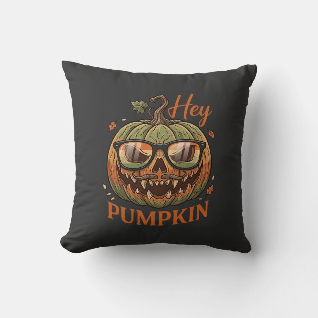 Hey Pumpkin Halloween Jack Lantern Glasses Mustach Cushion (Front)