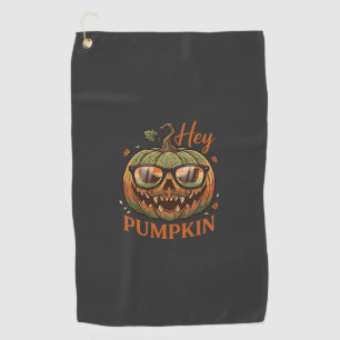Hey Pumpkin Halloween Jack Lantern Glasses Mustach Golf Towel