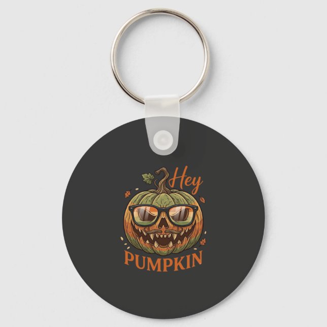 Hey Pumpkin Halloween Jack Lantern Glasses Mustach Key Ring (Front)