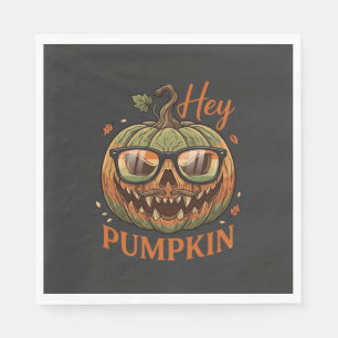 Hey Pumpkin Halloween Jack Lantern Glasses Mustach Napkin