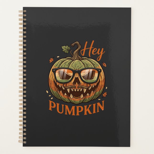 Hey Pumpkin Halloween Jack Lantern Glasses Mustach Planner (Front)