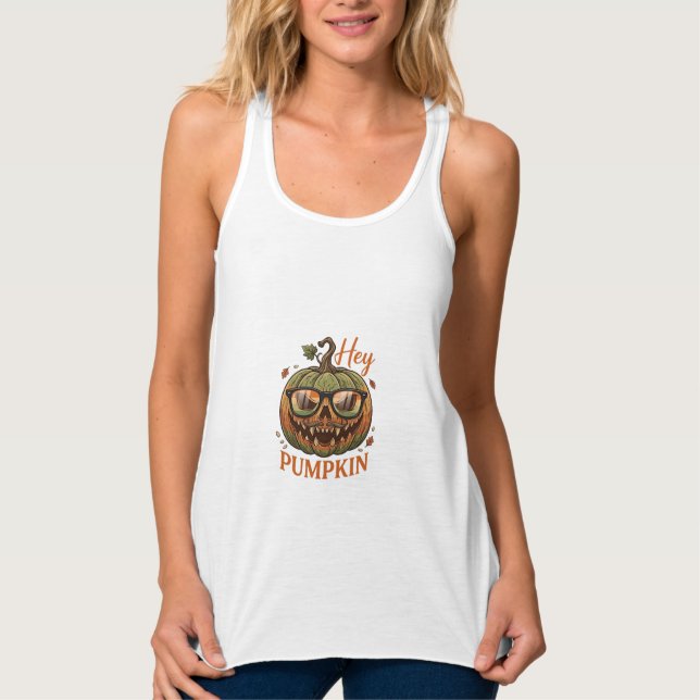 Hey Pumpkin Halloween Jack Lantern Glasses Mustach Singlet (Front)