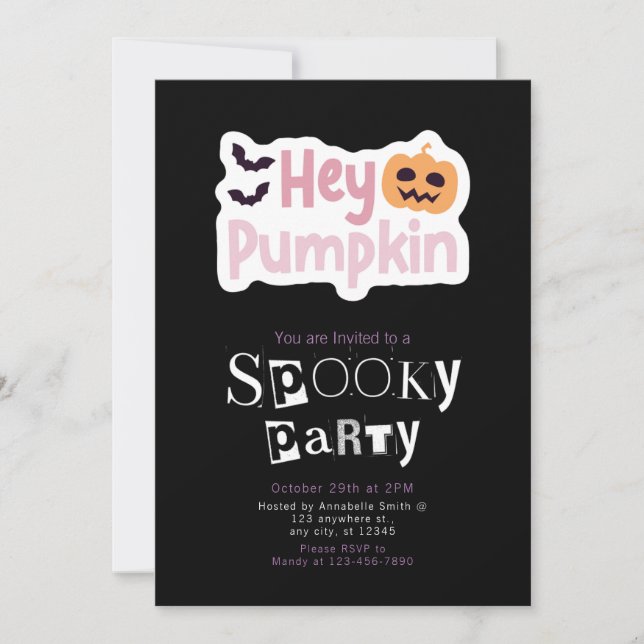 Hey Pumpkin Jack Modern Minimalist Halloween Invitation (Front)