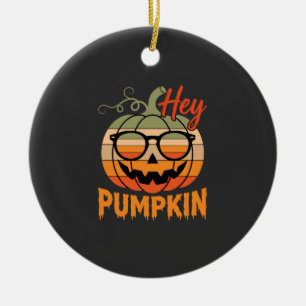 Hey Pumpkin Retro Halloween Sunglasses Ceramic Tree Decoration