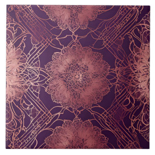 Hey Rosegold Floral AI art Tile