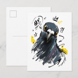 Hey Sassy Pigeon Portrait – Bold Hand-Drawn Bird Postcard