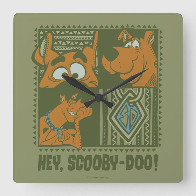 Hey Scooby-Doo Tribal Square Graphic Wall Clock (Front)