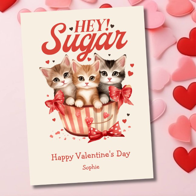 Hey sugar sweet kittens funny retro Valentines Day Holiday Card (Creator Uploaded)