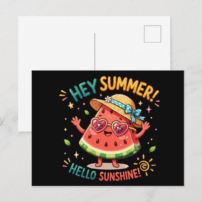Hey Summer Hello Sunshine Watermelon Postcard (Front/Back)