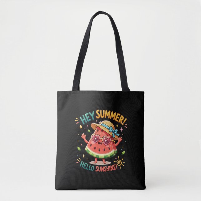 Hey Summer Hello Sunshine Watermelon Tote Bag (Front)