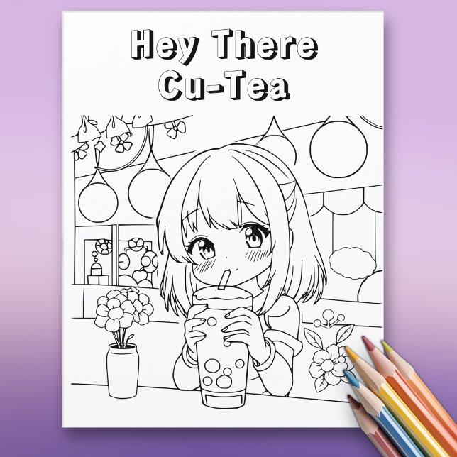 Hey There Cu-tea Boba Anime | Adult Colouring Page (Creator Uploaded)