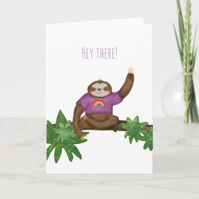 'Hey there' cute yoga sloth card (Front)