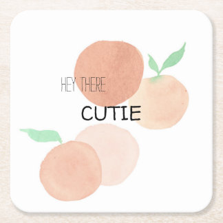 Hey There Cutie Orange Square Paper Coaster