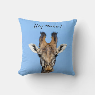 Hey there funny Giraffe photo with text Cushion