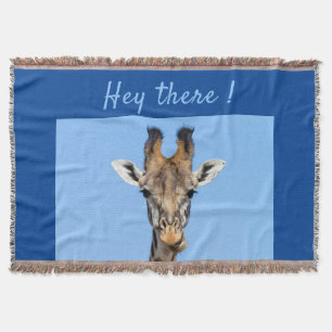 Hey there funny Giraffe photo with text Throw Blanket