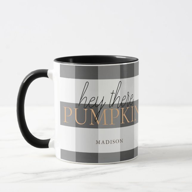 Hey There Pumpkin Black & White Buffalo Check Mug (Left)