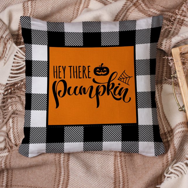 Hey There Pumpkin Halloween Buffalo Plaid Cushion (Creator Uploaded)