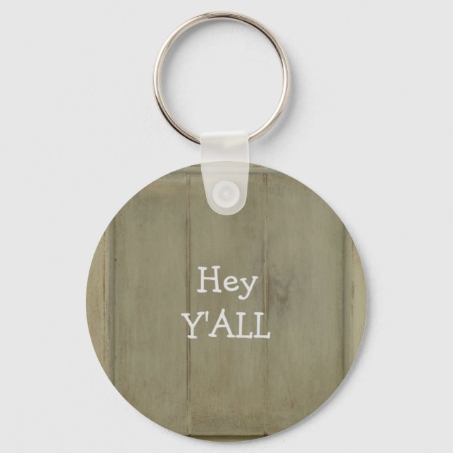 Hey YALL Rustic Wood Key Ring (Front)