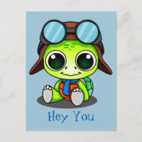 Hey You Cute Cartoon Turtle in Aviator Hat