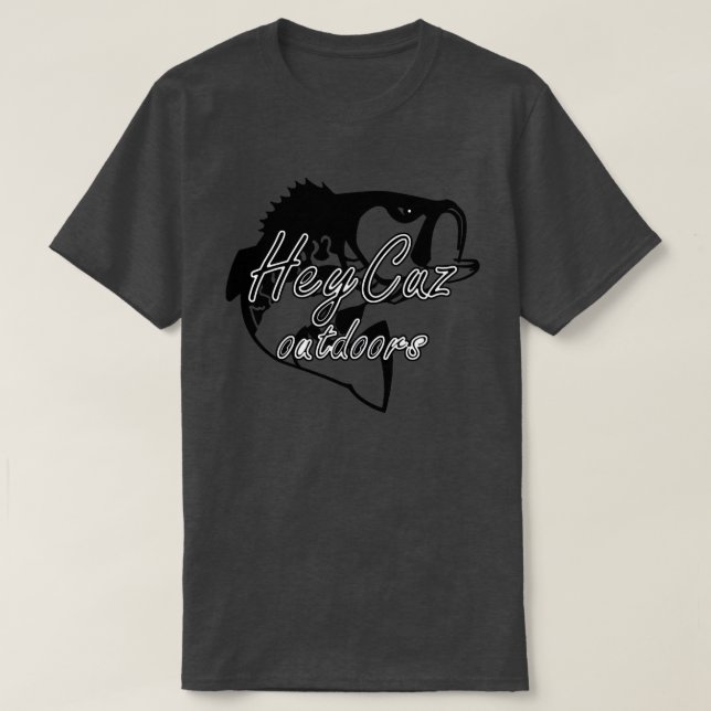HeyCuz Outdoors Fish Black and White T-Shirt (Design Front)