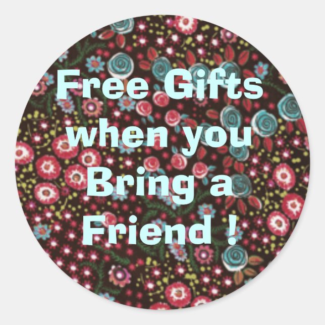 HH387_Blackfloralsateen, Free Gifts when you Br... Classic Round Sticker (Front)