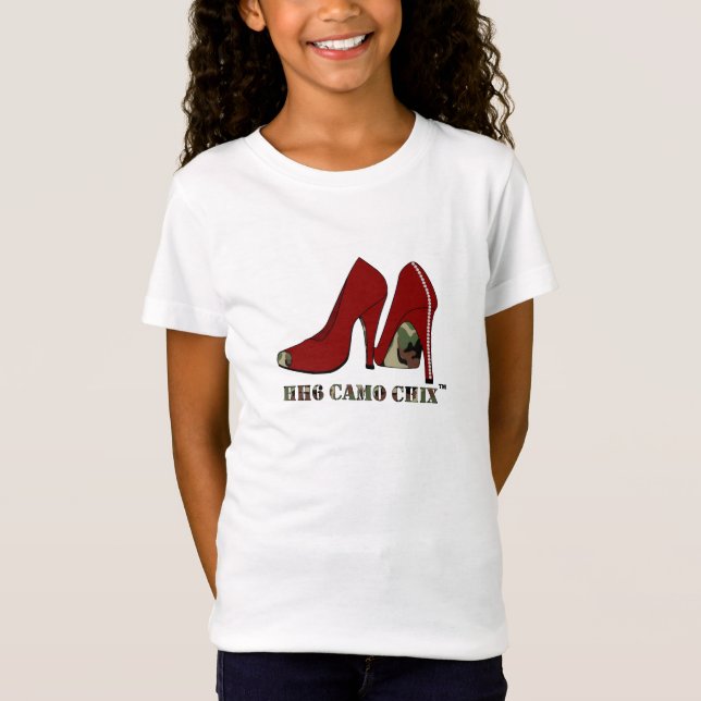 HH6 Camo Girls' Fitted Bella Babydoll Shirt, White T-Shirt (Front)