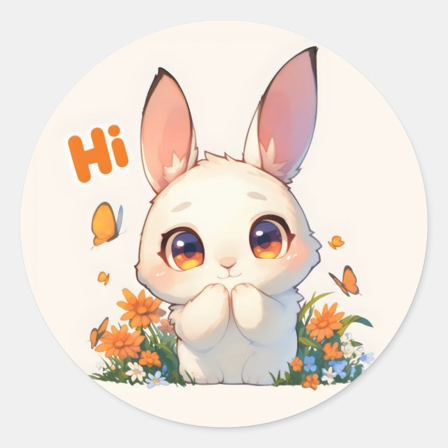 Hi Anime Bunny Cute Classic Round Sticker (Front)