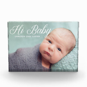 Hi Baby Chic Birth Announcement Keepsake Photo Block