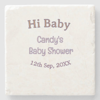 hi baby shower blue name date maron modern trendy stone coaster