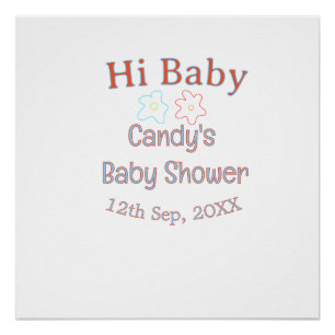 hi baby shower blue orange flower trendy retro mod poster