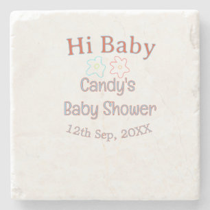 hi baby shower blue orange flower trendy retro mod stone coaster