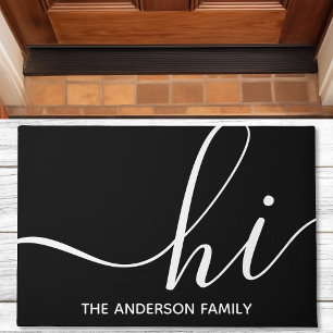 Hi Calligraphy Script Modern Black Personalised Doormat