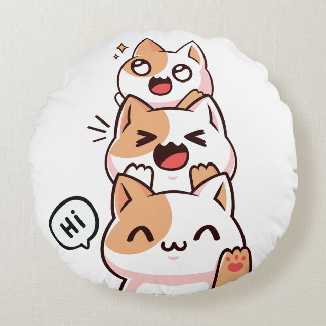 Hi cats round cushion (Front)