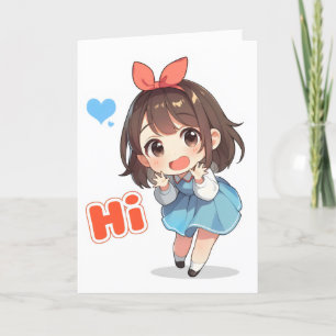 Hi Chibi Anime Girl Holiday Card
