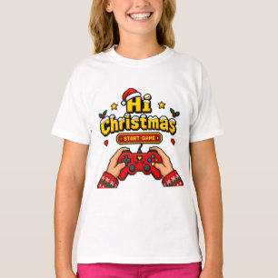 Hi Christmas Start Game 8-Bit Gamer Christmas Pixe T-Shirt