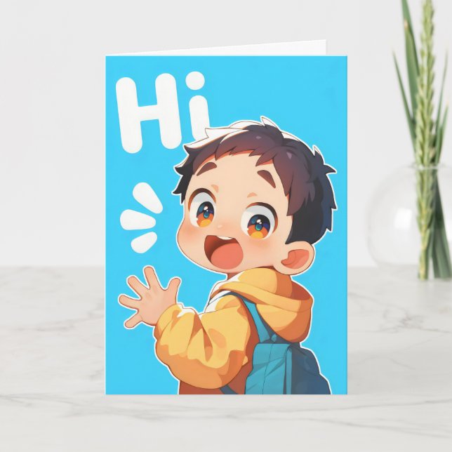 Hi Cute Boy Anime Holiday Card (Front)