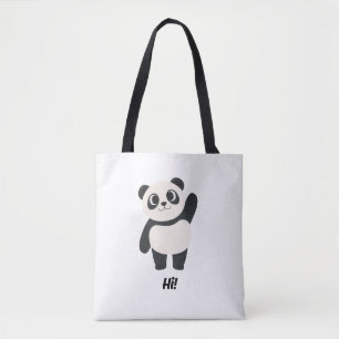 Hi Cute Waving Panda Bear Cartoon Shoulder Tote Bag