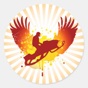 hi-fi snowmobiling classic round sticker